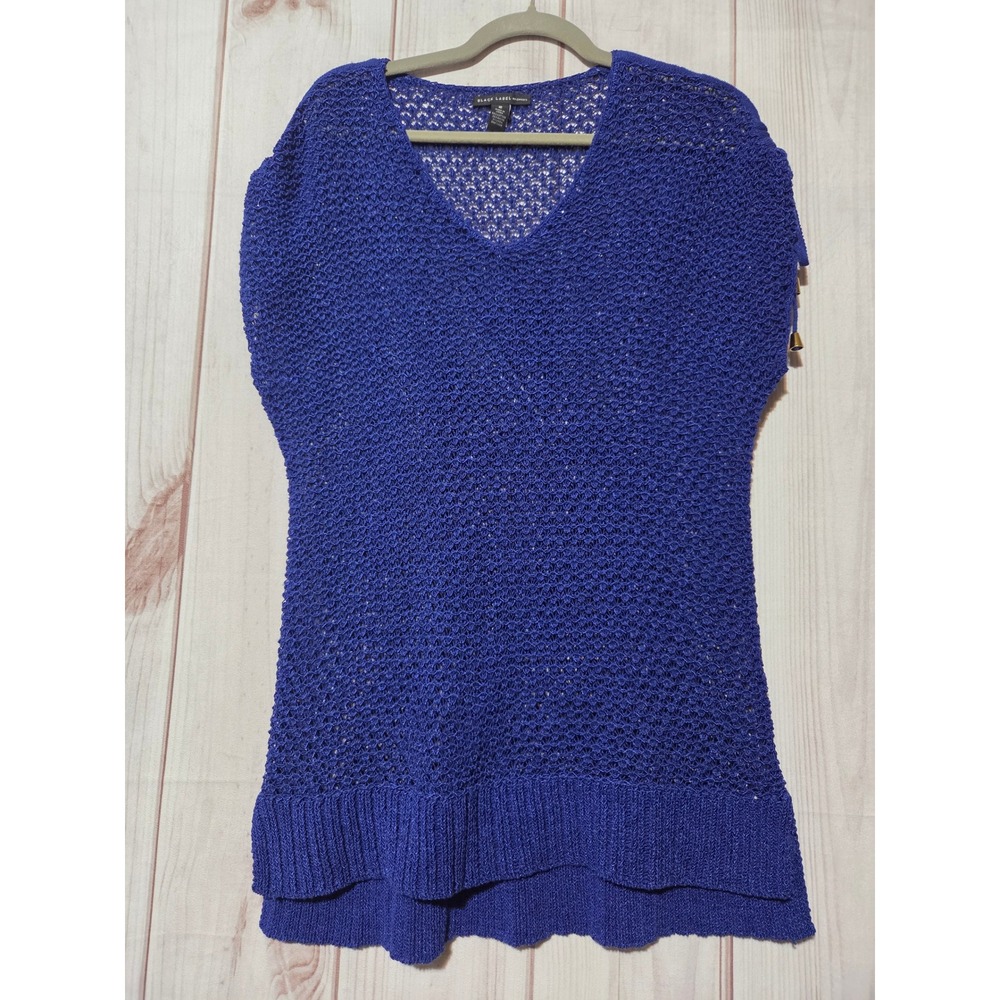 Chicos Black Label Knit Shirt Ladies Large Blue Lace Crochet Sleeveless Chicos 2